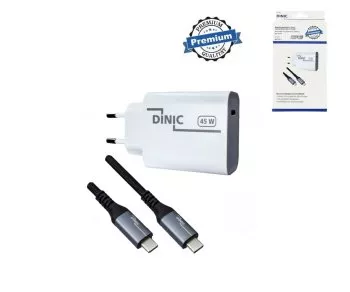USB C power supply 45W + USB-C to C cable, fast charger with PD3.0 and PPS + USB-C HQ cable, 2m, DINIC box